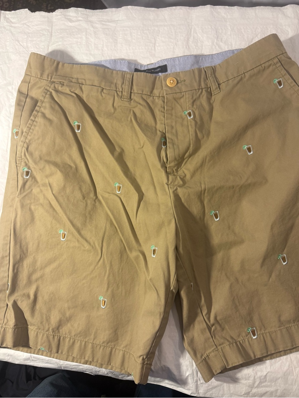 Men's Embroidered Khaki Shorts